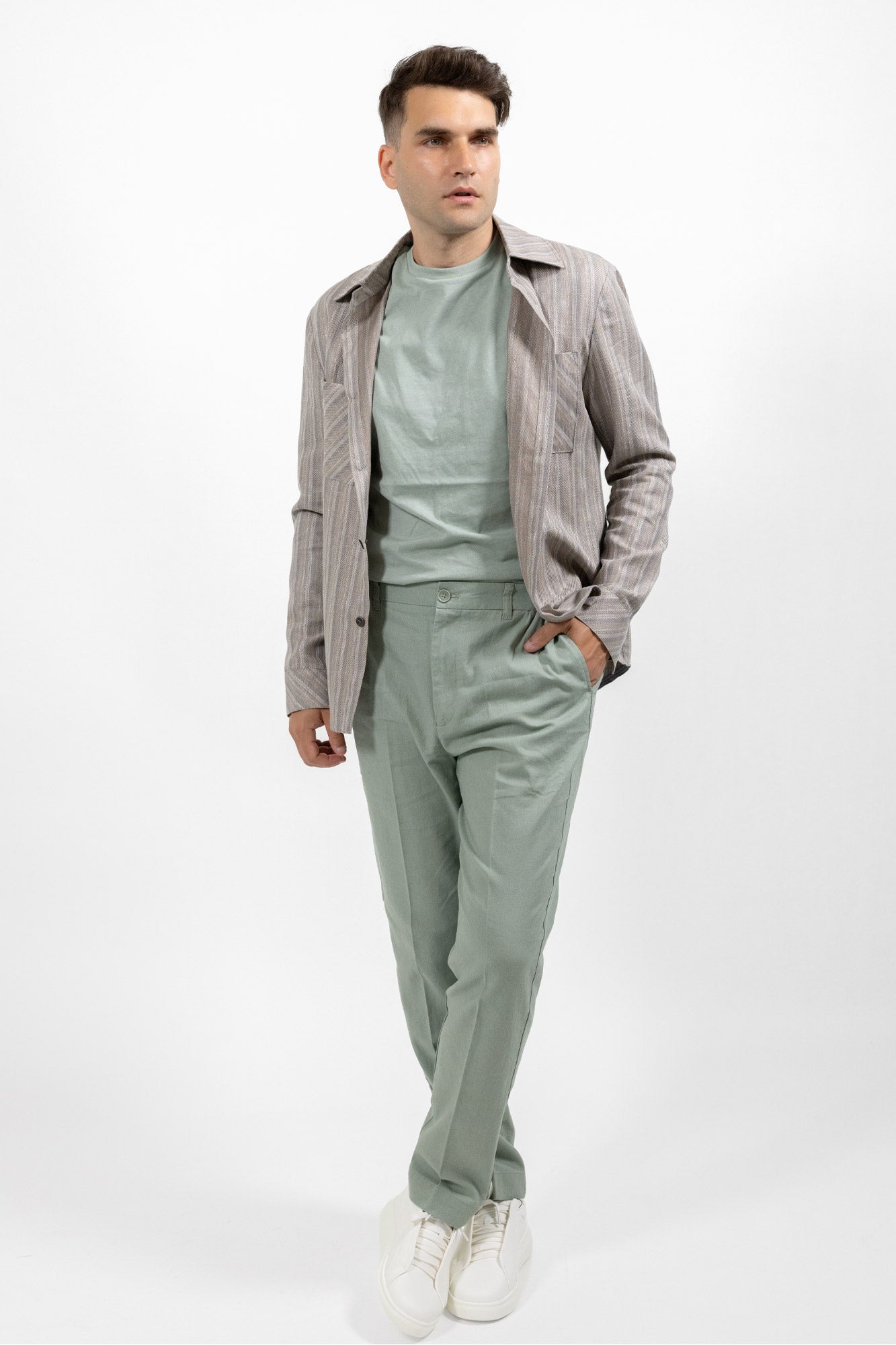 Overshirt stripe beige. Sacou