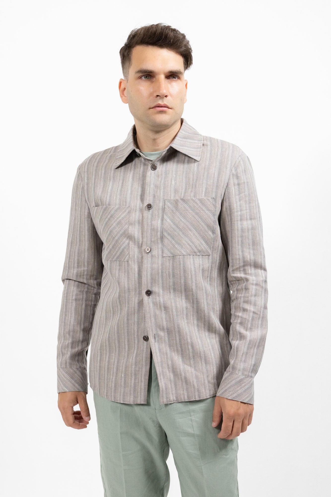 Overshirt stripe beige. Sacou