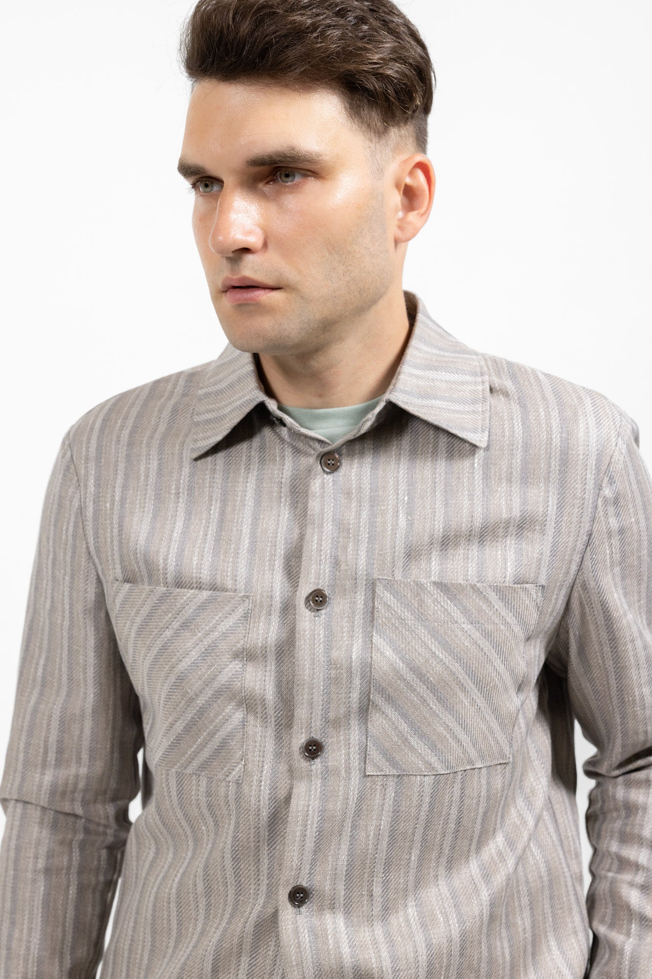 Overshirt stripe beige. Sacou
