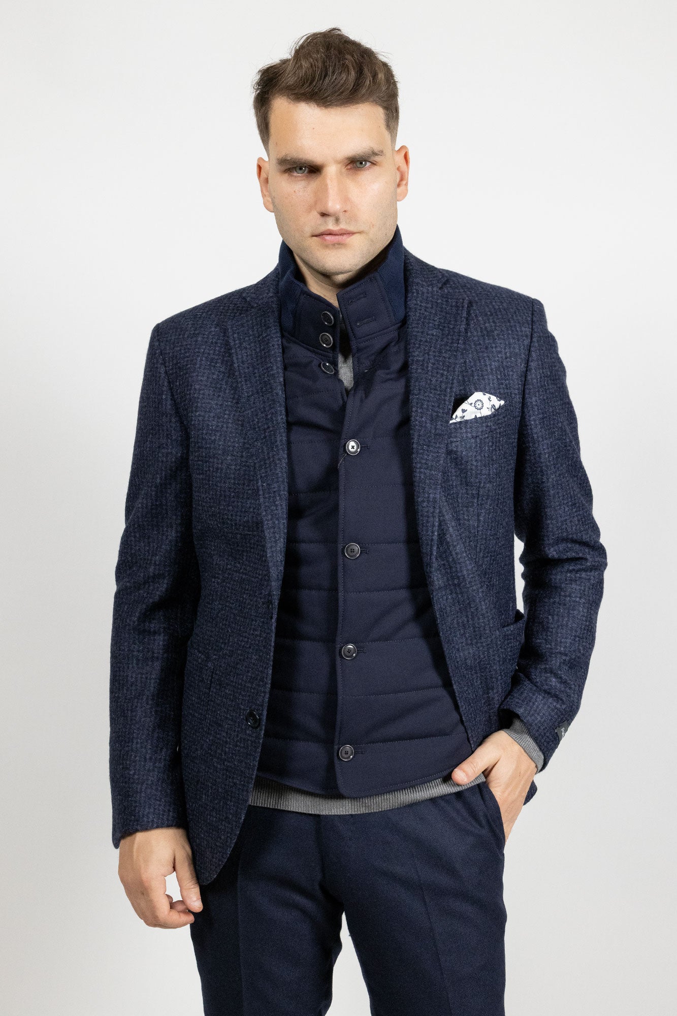 Arno Jersey Navy . Sacou